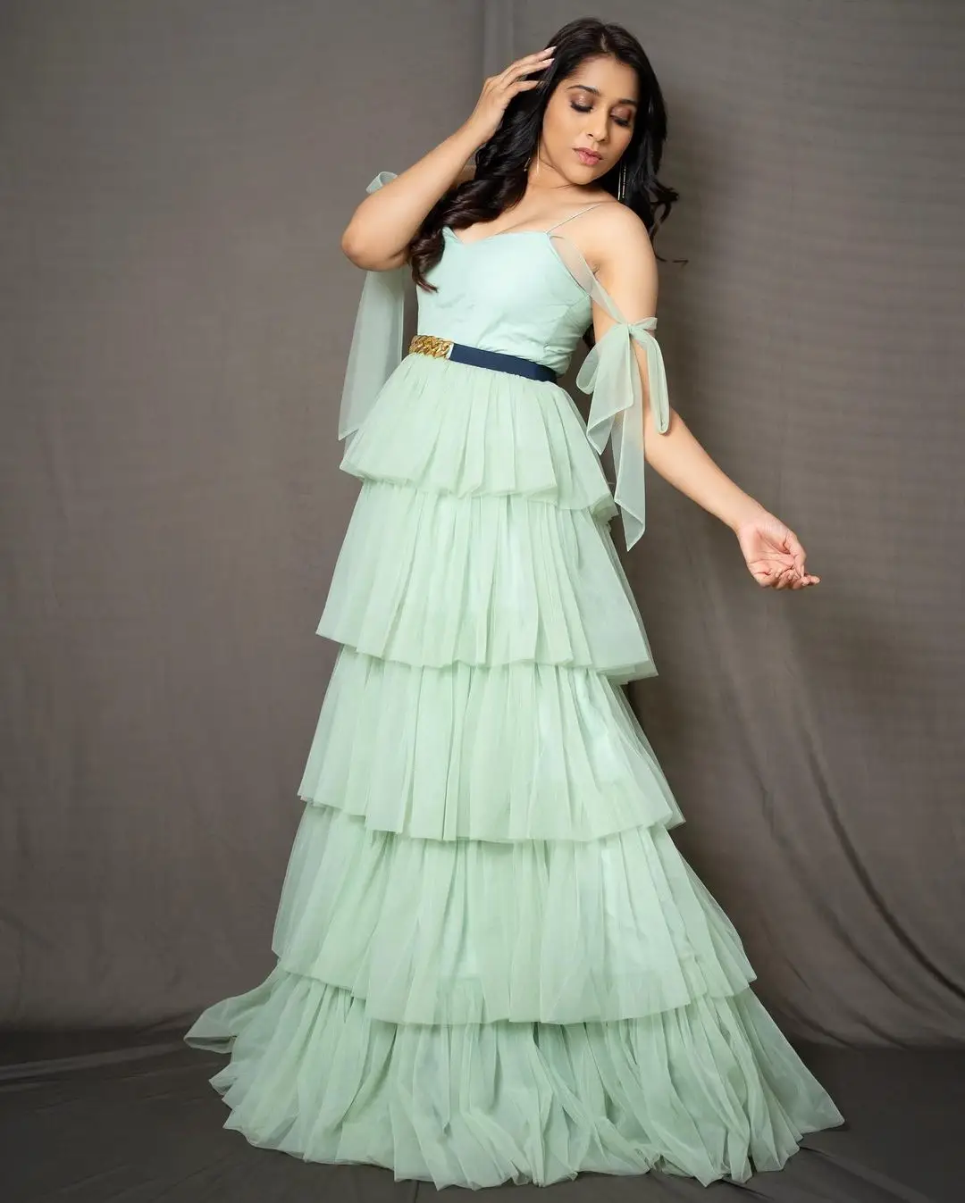 Rashmi Gautam In Sleeveless Green Gown